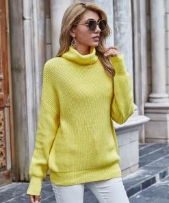 MY Smaibulun | ILLY Turtleneck Basic Knit Sweater - Neon Yellow New In Clothing