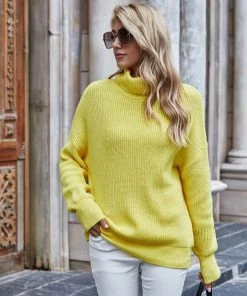 MY Smaibulun | ILLY Turtleneck Basic Knit Sweater - Neon Yellow New In Clothing