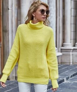 MY Smaibulun | ILLY Turtleneck Basic Knit Sweater - Neon Yellow New In Clothing