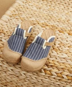 TC Cactus Rose |Stripe Strap-Accent Linen Mules Epadrilles - Women New In Shoes