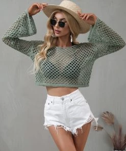 MY AIDA CROCHET KNIT TOP - OLIVE New In Clothing