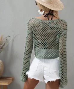 MY AIDA CROCHET KNIT TOP - OLIVE New In Clothing