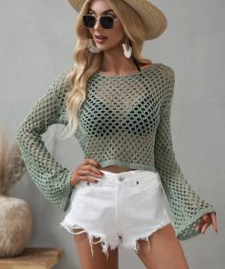 MY AIDA CROCHET KNIT TOP - OLIVE New In Clothing