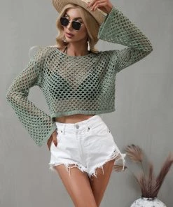 MY AIDA CROCHET KNIT TOP - OLIVE New In Clothing