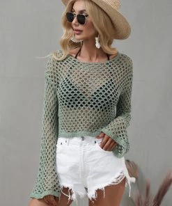 MY AIDA CROCHET KNIT TOP - OLIVE New In Clothing