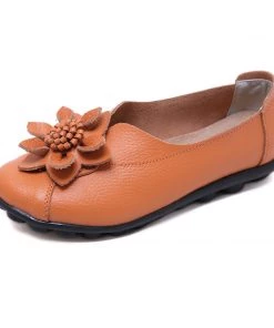 ATC Floral-Accent Round Toe Leather Flats Pumps - MAMA LOVE