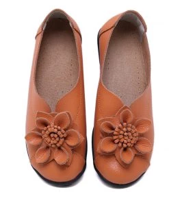 ATC Floral-Accent Round Toe Leather Flats Pumps - MAMA LOVE