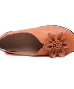 ATC Floral-Accent Round Toe Leather Flats Pumps - MAMA LOVE