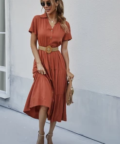 DY New In Clothing EMILY Front Button Midi Dress - Amber