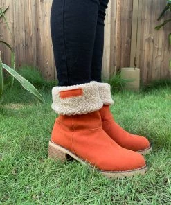 YL En Bloom | Orange Plush-Lined Fold-Over Boot New In Shoes