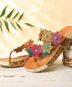 RXD SOFFIA | Genuine Leather Flower Trim Flat Flip Flop Sandals New In Shoes