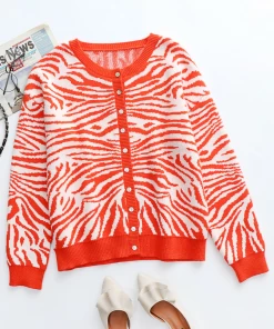 MY NEW ARRIVALS Smaibulun | Tiger Year Animal Patterned Knit Cardigan - Orange
