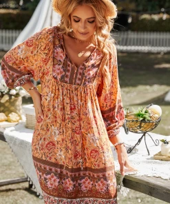 DY New In Clothing AURINA BOHO DRESS - ORANGE