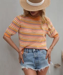 MY BEE CROCHET KNIT TOP - ORANGE STRIP