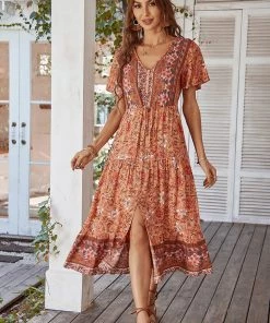 DY RICARDA BOHO MIDI DRESS - ORANGE PRINT NEW ARRIVALS