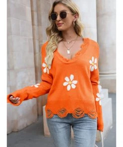 QDYH Smaibulun | Daisy Ripped Detailed Knit Sweater New In Clothing