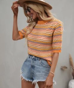 MY BEE CROCHET KNIT TOP - ORANGE STRIP