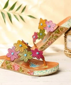RXD SOFFIA | Genuine Leather Flower Trim Flat Flip Flop Sandals New In Shoes