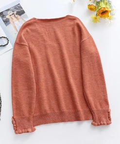 MY Smaibulun | DARIUS Drop Shoulder V-neck Knit Top - Orange
