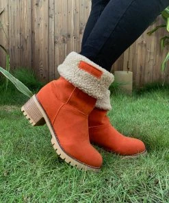 YL En Bloom | Orange Plush-Lined Fold-Over Boot New In Shoes