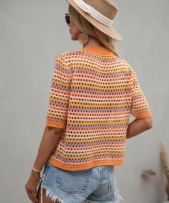 MY BEE CROCHET KNIT TOP - ORANGE STRIP