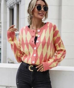 MY NEW ARRIVALS Smaibulun Doll | FELISE Chess Patterned Knit Cardigan - Orange