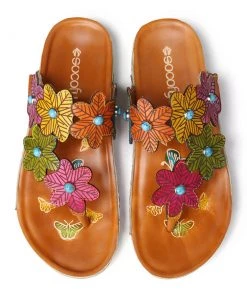 RXD SOFFIA | Genuine Leather Flower Trim Flat Flip Flop Sandals New In Shoes