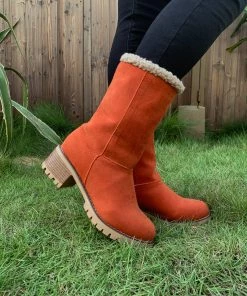 YL En Bloom | Orange Plush-Lined Fold-Over Boot New In Shoes