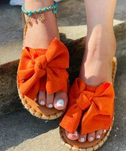 HT New In Shoes En Bloom | Lola Orange Bow Sandals