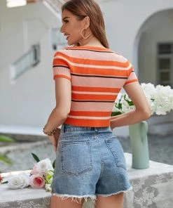 MY New In Clothing MINDIE KNIT CROP TOP - ORANGE STRIPE