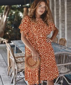 DY NEW ARRIVALS BRONWYN DRESS - RUST PRINT