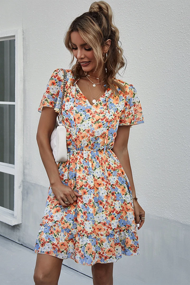 DY LUISA Floral Print Mini Dress - Orange 3 DY LUISA Floral Print Mini Dress - Orange