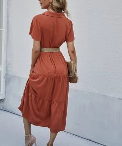 DY New In Clothing EMILY Front Button Midi Dress - Amber