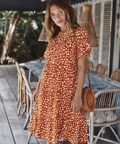 DY NEW ARRIVALS BRONWYN DRESS - RUST PRINT