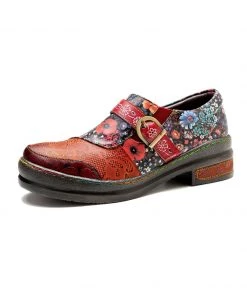 SOFFIA | Floral Printed Boho Genuine Leather Sneakers Oxford Shoes