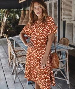DY NEW ARRIVALS BRONWYN DRESS - RUST PRINT