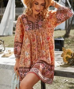 DY New In Clothing AURINA BOHO DRESS - ORANGE