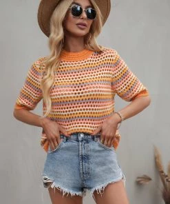 MY BEE CROCHET KNIT TOP - ORANGE STRIP