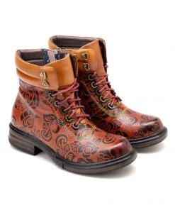 SOFFIA | Genuine Leather Rose Leaf Printed Lace Up Combat Boots NEW ARRIVALS