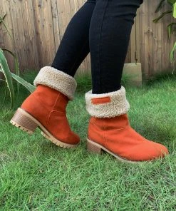 YL En Bloom | Orange Plush-Lined Fold-Over Boot New In Shoes