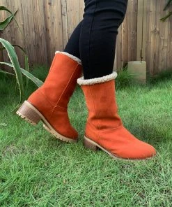 YL En Bloom | Orange Plush-Lined Fold-Over Boot New In Shoes