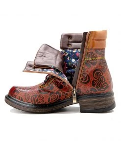 SOFFIA | Genuine Leather Rose Leaf Printed Lace Up Combat Boots NEW ARRIVALS