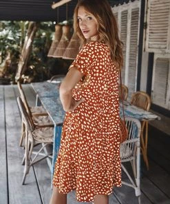 DY NEW ARRIVALS BRONWYN DRESS - RUST PRINT