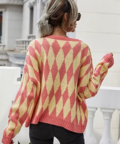 MY NEW ARRIVALS Smaibulun Doll | FELISE Chess Patterned Knit Cardigan - Orange