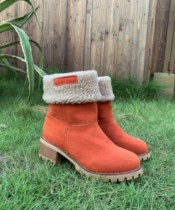 YL En Bloom | Orange Plush-Lined Fold-Over Boot New In Shoes