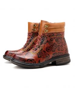 SOFFIA | Genuine Leather Rose Leaf Printed Lace Up Combat Boots NEW ARRIVALS