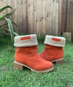 YL En Bloom | Orange Plush-Lined Fold-Over Boot New In Shoes