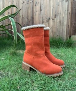 YL En Bloom | Orange Plush-Lined Fold-Over Boot New In Shoes