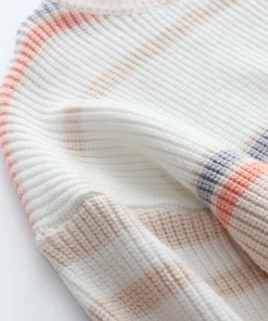 MY Smaibulun | Peach Grey Stripe Crew Neck Knit Top