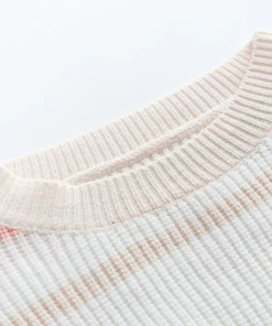 MY Smaibulun | Peach Grey Stripe Crew Neck Knit Top